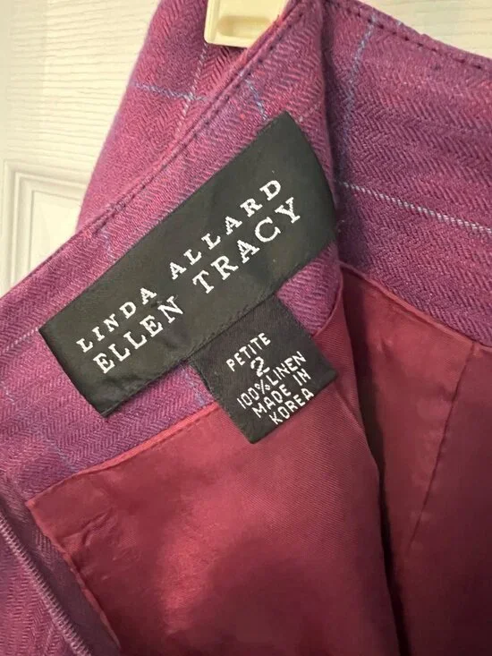 Vintage 90s Linda Allard Ellen Tracy Purple Linen Pencil Skirt 2 Petite Mini Off - Picture 5 of 8